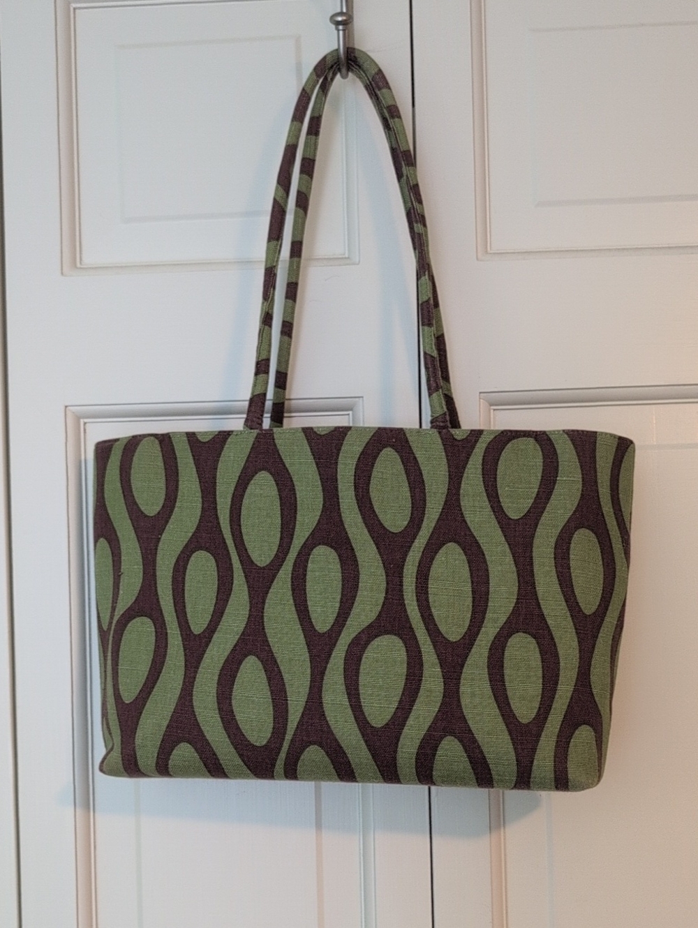 andela Adams Green and Brown Patterned Tote Bag